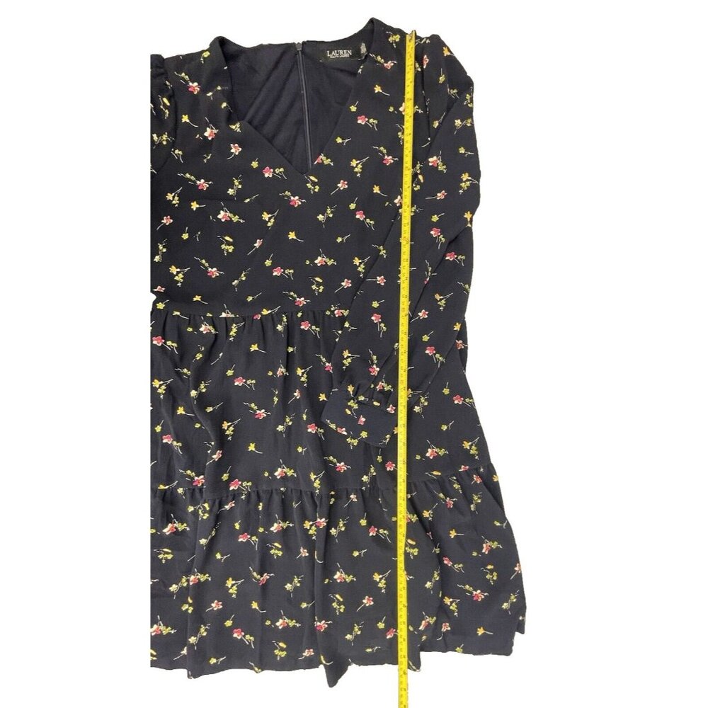 Ralph Lauren Floral Long Sleeve V-Neck Crepe Style Mini Dress Navy Blue Size 12 - Picture 16 of 16